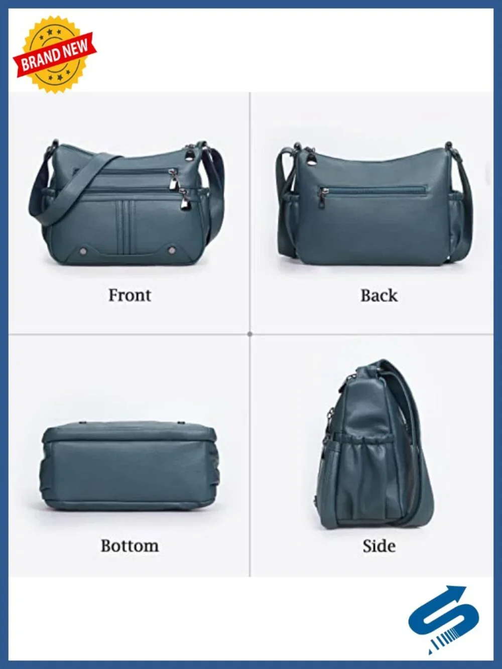 Soft PU Leather Shoulder Handbag Multi Pocket Crossbody Satchel Tote
